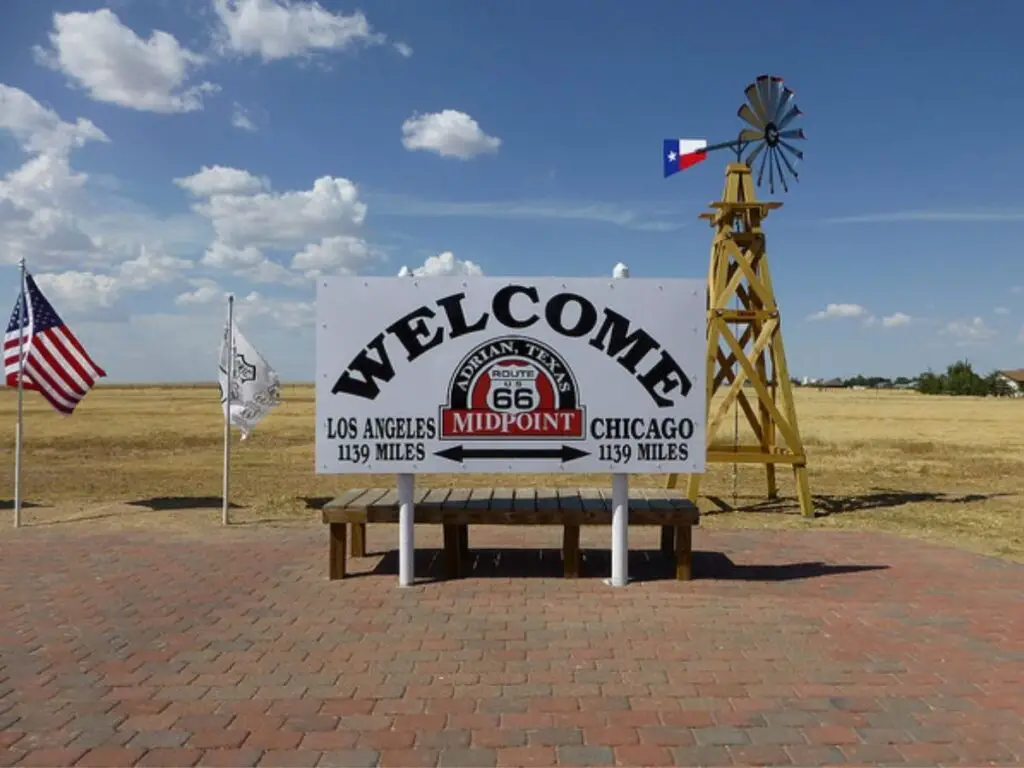 Halfway along Route 66 there is a sign at Adrian TX