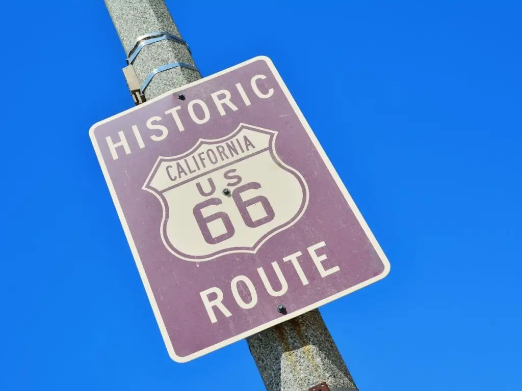 Historic US 66 Sign in California against a blue sky