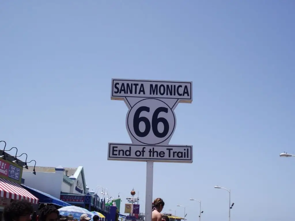 End of the Trail sign marks the end of Route 66 in Santa Monica