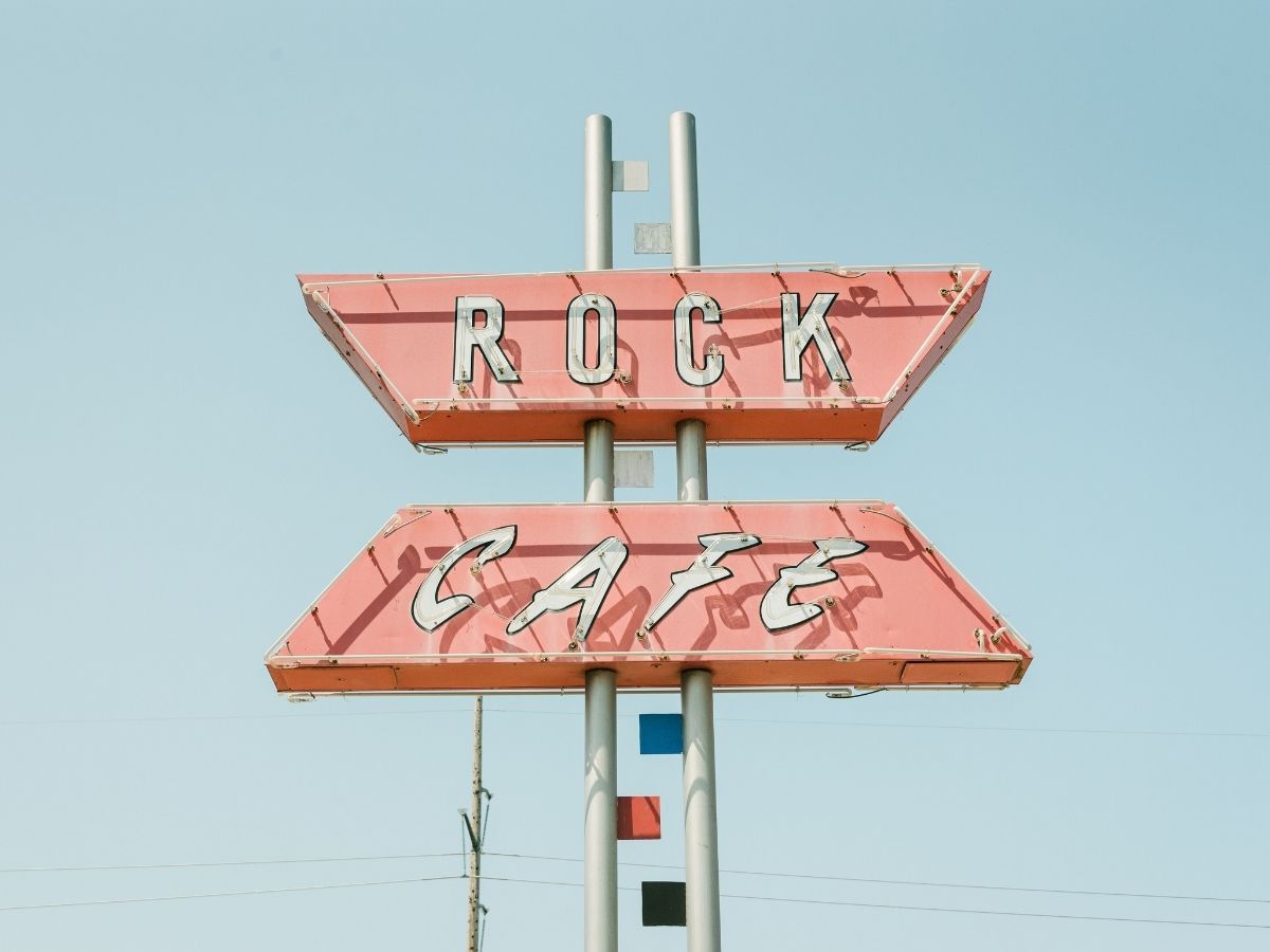 Neon retro diner sign on Route 66