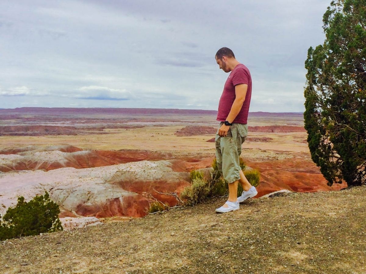 Man looking over the Painted Desert on Route 66