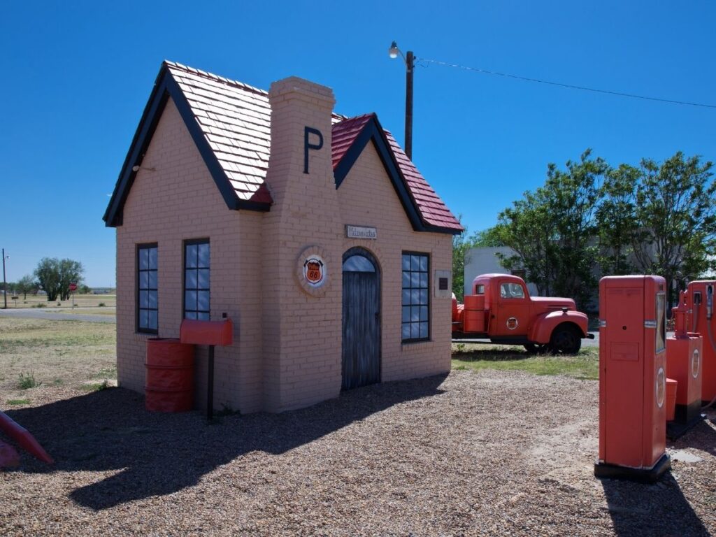 restored gas station in Texas on Route 66
