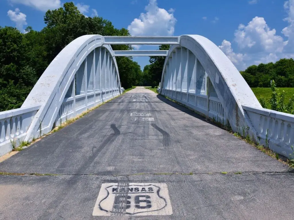 sign on road bridge on Route 66 in Kansas