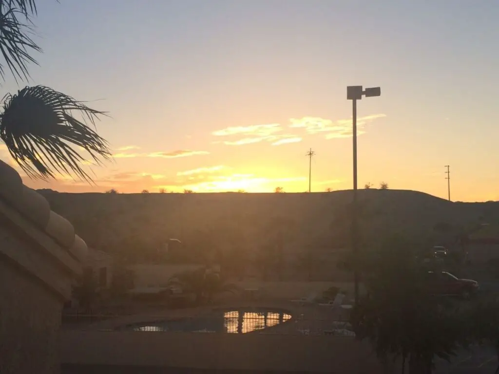 Sunset view from Route 66 motel in California
