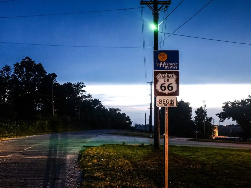 Street sign on Route 66 in Kansas