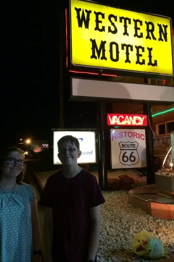 Western Motel at night in Shamrock TX