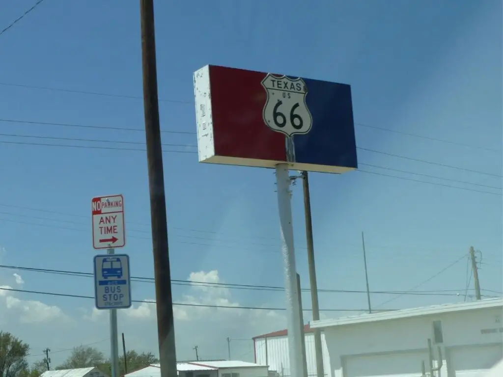 large road sign along route 66 in Texas