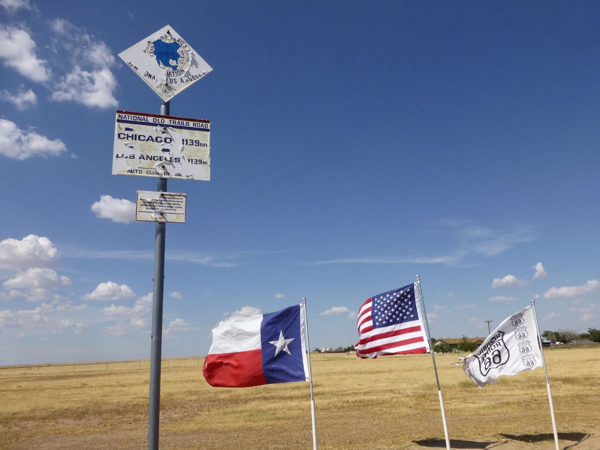 flags at the mid point of Route 66