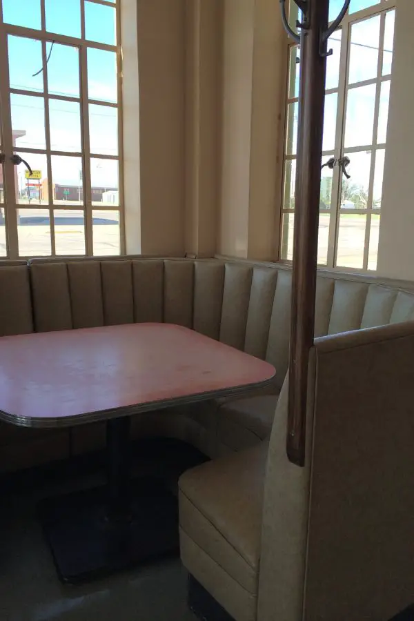 seating area inside the u drop inn cafe in shamrock Texas